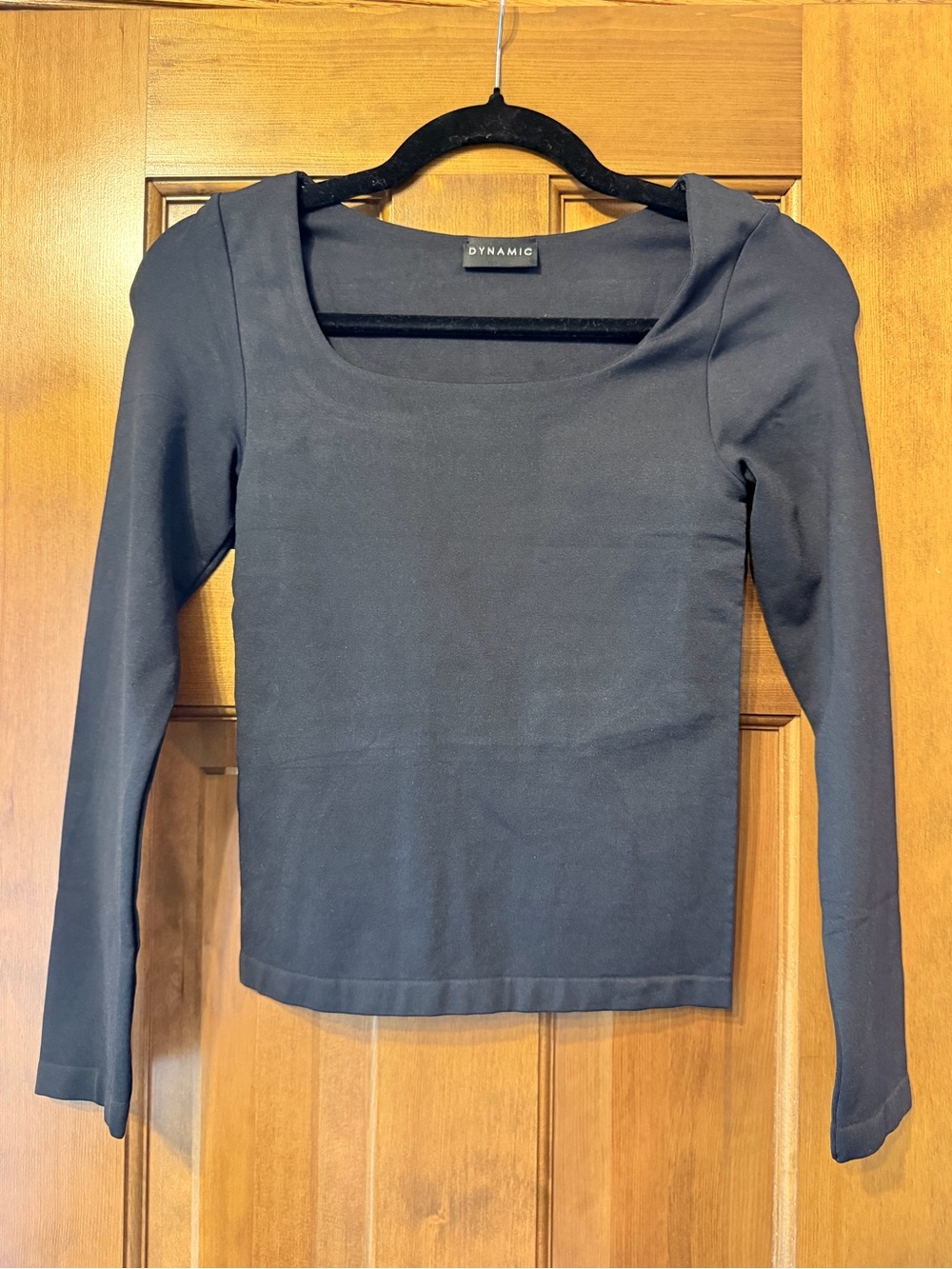 Black Long-Sleeve Square-Neck Top